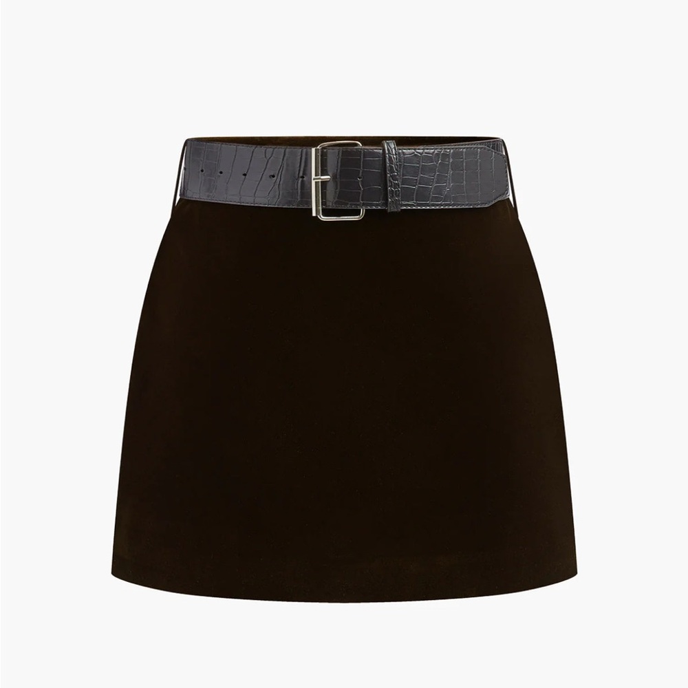 Dark Brown Velvet Mini Skirt with Crocodile Belt (with built in shorts)
